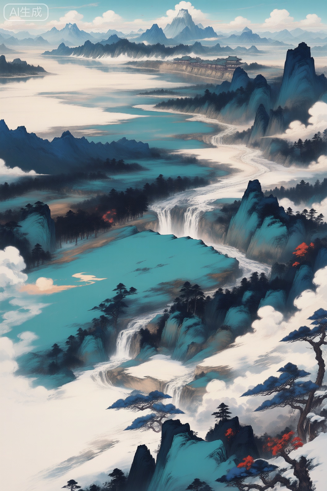 数字动漫风格,精致细节,最佳品质,masterpiece, best quality, art_shuimo style, 
万里江山图雪景