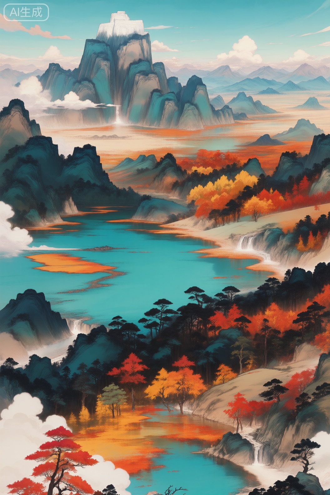 数字动漫风格,精致细节,最佳品质,masterpiece, best quality, art_shuimo style, 
万里江山,秋景