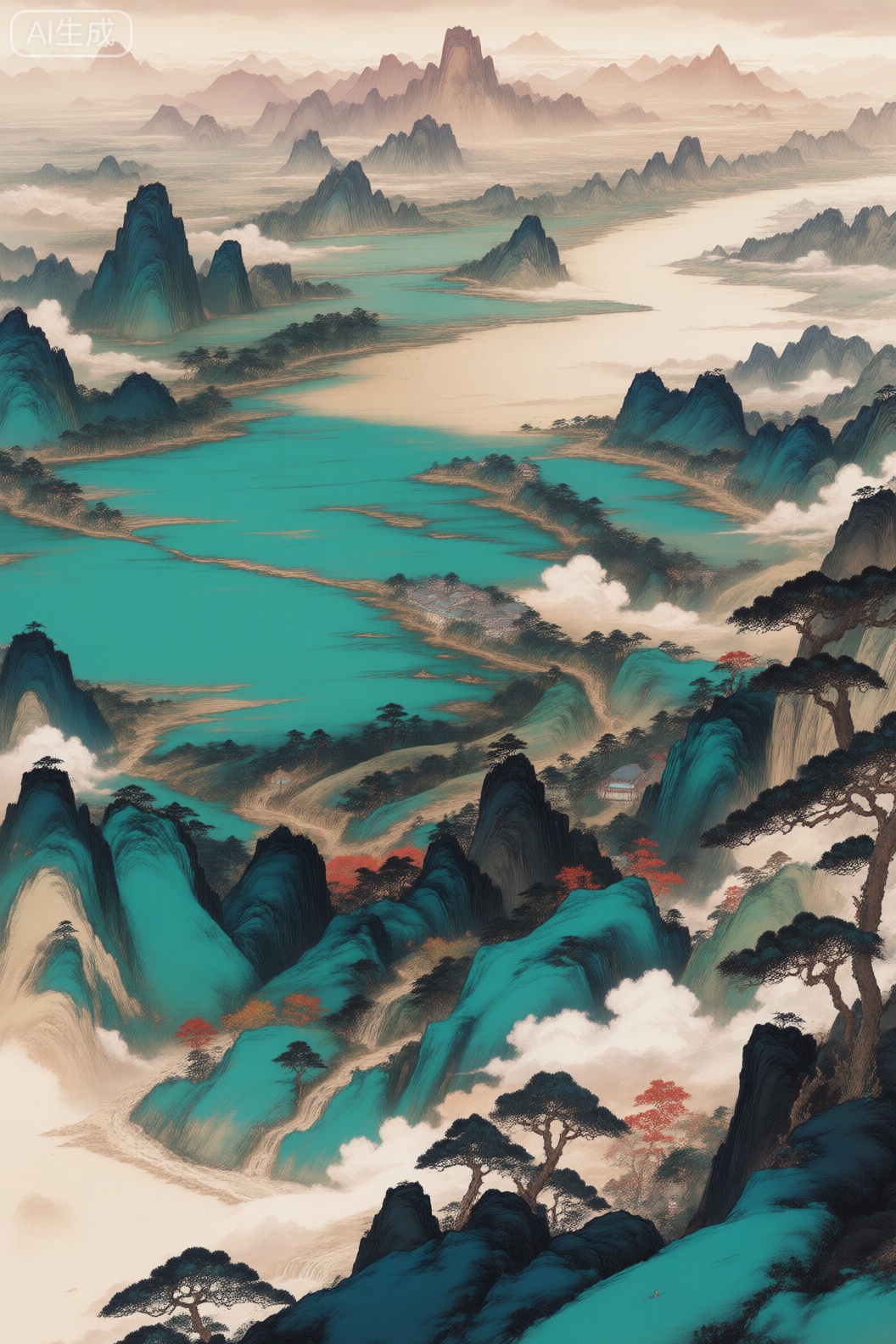 数字动漫风格,精致细节,最佳品质,masterpiece, best quality, art_shuimo style, 
万里江山图