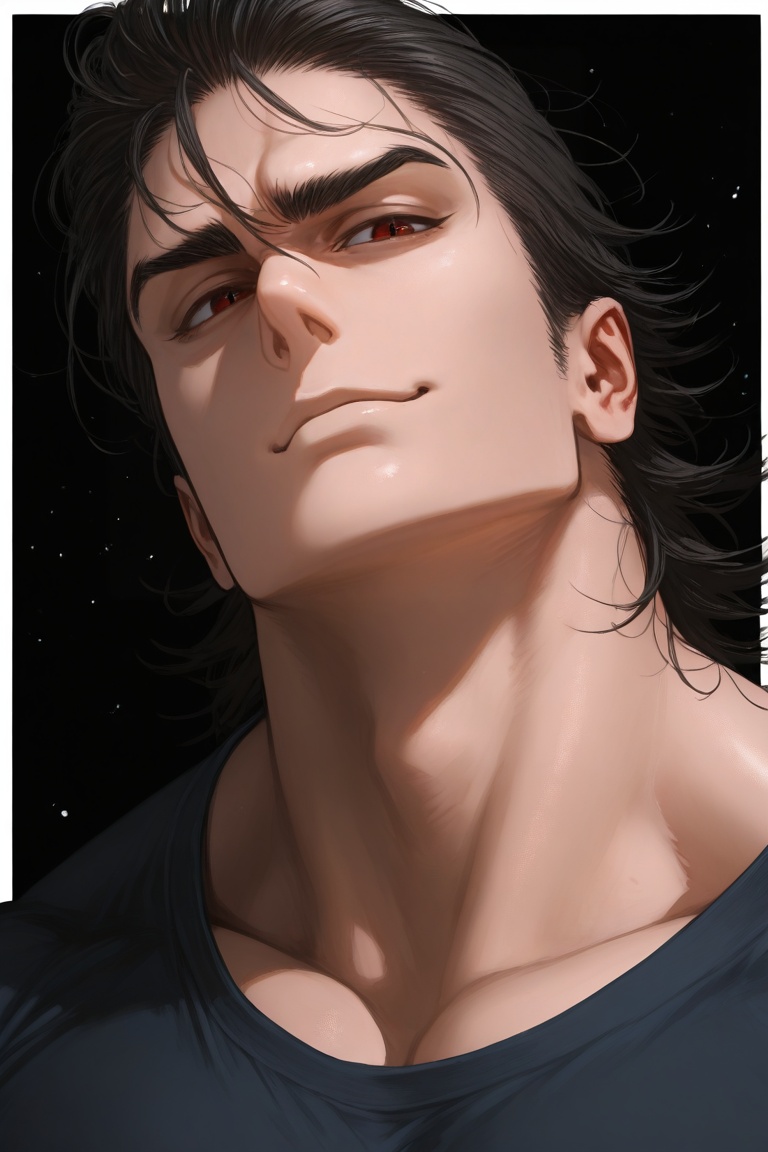 DunwardColvect-1male focus,  black_DunwardColvect_hair,  red_DunwardColvect_eyes on Tensor.Art