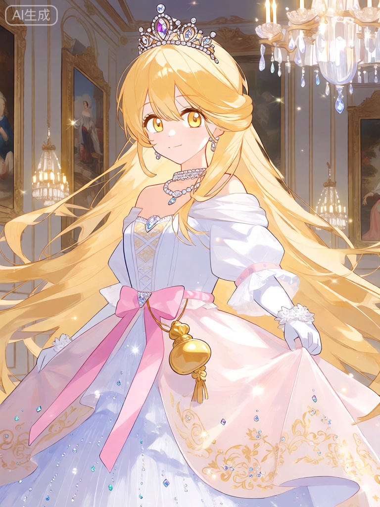 KAF,
这幅数字动漫风格的绘画描绘了一位优雅公主,她有着金黄色的长发,如瀑布般垂落在身后,头上戴着一顶镶嵌着钻石和珍珠的皇冠。她有一双明亮而温柔的金色眼睛和白皙细腻的肤色。她身着华丽的公主礼服,白色与淡粉色相间的蓬蓬裙,裙摆上绣着精美的金色花纹,还镶嵌着无数颗细小的宝石,在灯光下闪烁着耀眼的光芒。她的腰间系着一条粉色的丝带,丝带上挂着一个金色的香囊。她的脖子上戴着一条璀璨的钻石项链,手上戴着白色的蕾丝手套。她的右手轻轻提起裙摆,做出优雅的姿态。背景是富丽堂皇的宫殿大厅,水晶吊灯散发着柔和的光芒,墙壁上挂着精美的油画,营造出高贵、典雅的氛围。













