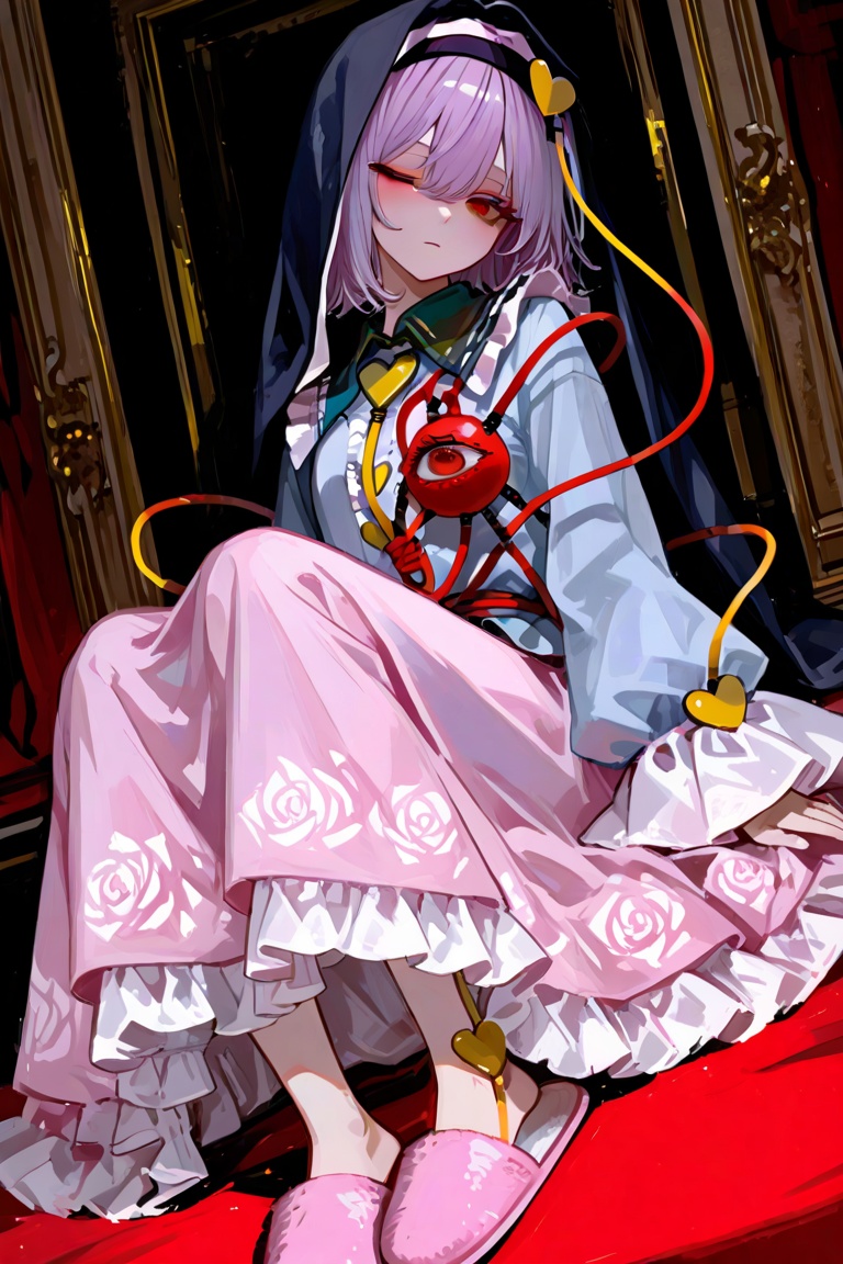 Komeiji Satori（Touhou Project）、 Half Eye、has a slightly peculiar light purple bob、loose light blue clothes with lots of fr...