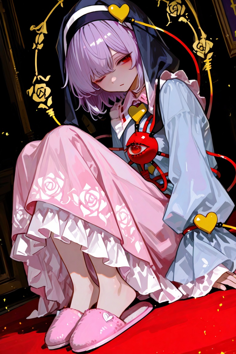Komeiji Satori（Touhou Project）、 Half Eye、has a slightly peculiar light purple bob、loose light blue clothes with lots of fr...