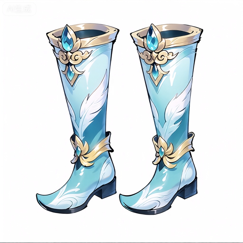 GFTB,
这是一双国风水墨风格的游戏仙羽及膝靴的数字绘图。这款靴子以淡蓝色为主色调,如同清澈的天空,上面绘有飘逸的白色羽毛图案,似仙鹤的羽翼。靴子顶部装饰着水滴形的蓝色水晶,镶嵌在金色的云纹框架中,闪耀着神秘的光芒。它们具有如丝绸般闪亮、柔和的质感,带有细腻的光影反射,采用尖头设计,更显优雅。靴子的小腿中部区域还有一条金色的丝带缠绕,似灵动的飘带。背景是纯白色的,似雪后的世界,强调出靴子的华丽。整体风格让人想起国风仙侠游戏或动漫角色设计,轮廓流畅自然,外观夸张且富有卡通化的灵动。靴子并排直立放置在图像中央。















