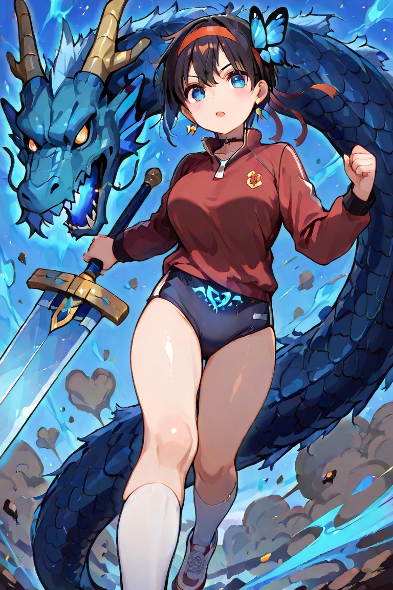 ass,  adjusting clothes //Action (A giant dragon and monster in the background In the background)is ((Giant dragon,  ))(Ev...