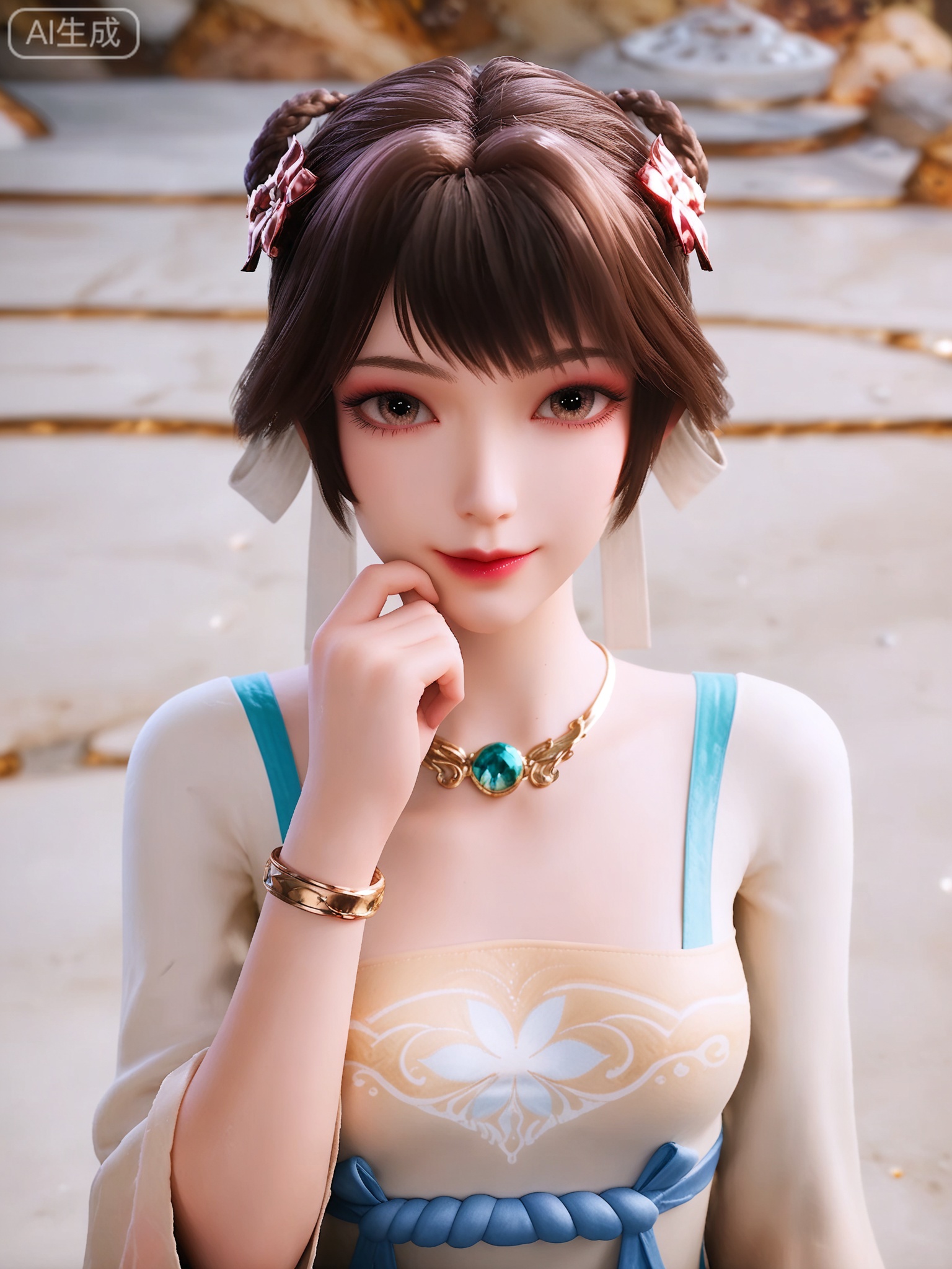 score_9,score_8_up,score_7_up,masterpiece,(best quality),(intricate details:0.9) BREAK (intricate details:0.9),(realistic skin:1.2),masterpiece,best quality,newest,absurdres,hiahres,1girl,solo,jewelry,hair ornament,short  hair,dress,necklace,lips,eyeshadow,bracelet,tassel,(8k ultra-clear, pony style),photo pose 0.6, micro-expression: soft smile 0.3, half-body + medium shot 0.7,1girl,solo.looking_at_viewer,realistic,photorealistic,Vivid Colors,bright environment,shiny skin,shiny hairjewelry,detail eyes,Eyes highlights,glowing,sunshine,bright,reflection,bright,sunshine on face,shiny,shinny,petite,thin,leg slimming,lose weight,slim hips,lakeside,delicate water,reflection,(full body:0.8)sitting_down,eyelashes,