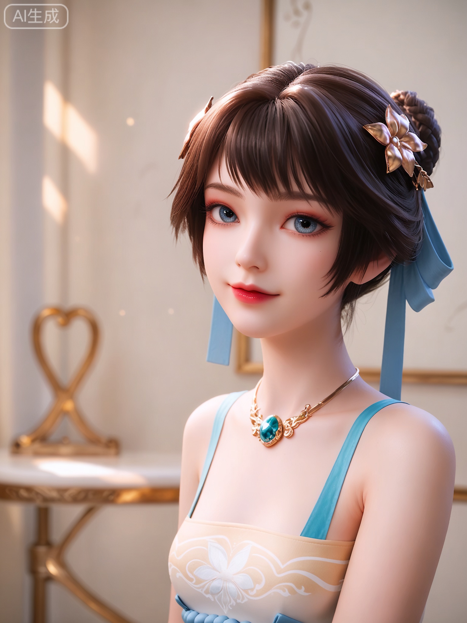 score_9,score_8_up,score_7_up,masterpiece,(best quality),(intricate details:0.9) BREAK (intricate details:0.9),(realistic skin:1.2),masterpiece,best quality,newest,absurdres,hiahres,1girl,solo,jewelry,hair ornament,short  hair,dress,necklace,lips,eyeshadow,bracelet,tassel,(8k ultra-clear, pony style),photo pose 0.6, micro-expression: soft smile 0.3, half-body + medium shot 0.7,1girl,solo.looking_at_viewer,realistic,photorealistic,Vivid Colors,bright environment,shiny skin,shiny hairjewelry,detail eyes,Eyes highlights,glowing,sunshine,bright,reflection,bright,sunshine on face,shiny,shinny,petite,thin,leg slimming,lose weight,slim hips,lakeside,delicate water,reflection,(full body:1)sitting_down,eyelashes,