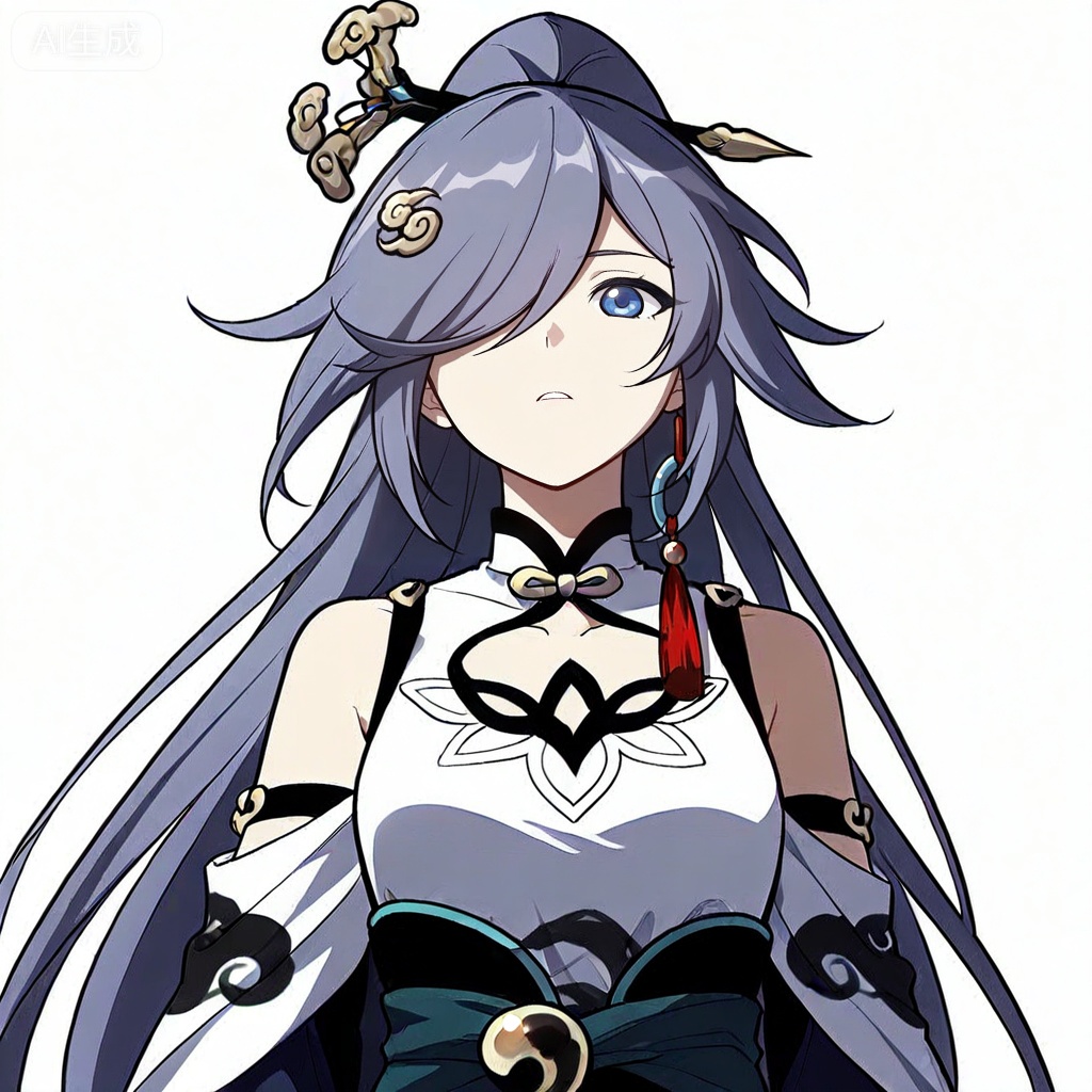 masterpiece, best quality,solo,((white background:1.2)),simple background,, 
looking at viewer,manga_style,fu hua \(azure empyrea\),hair ornament,hair over one eye,grey hair,blue_eyes,bangs,hanfu,long sleeves,ornament,Chinese clothes,taoist robes,boots,gold_trim,jewelry,Tassel