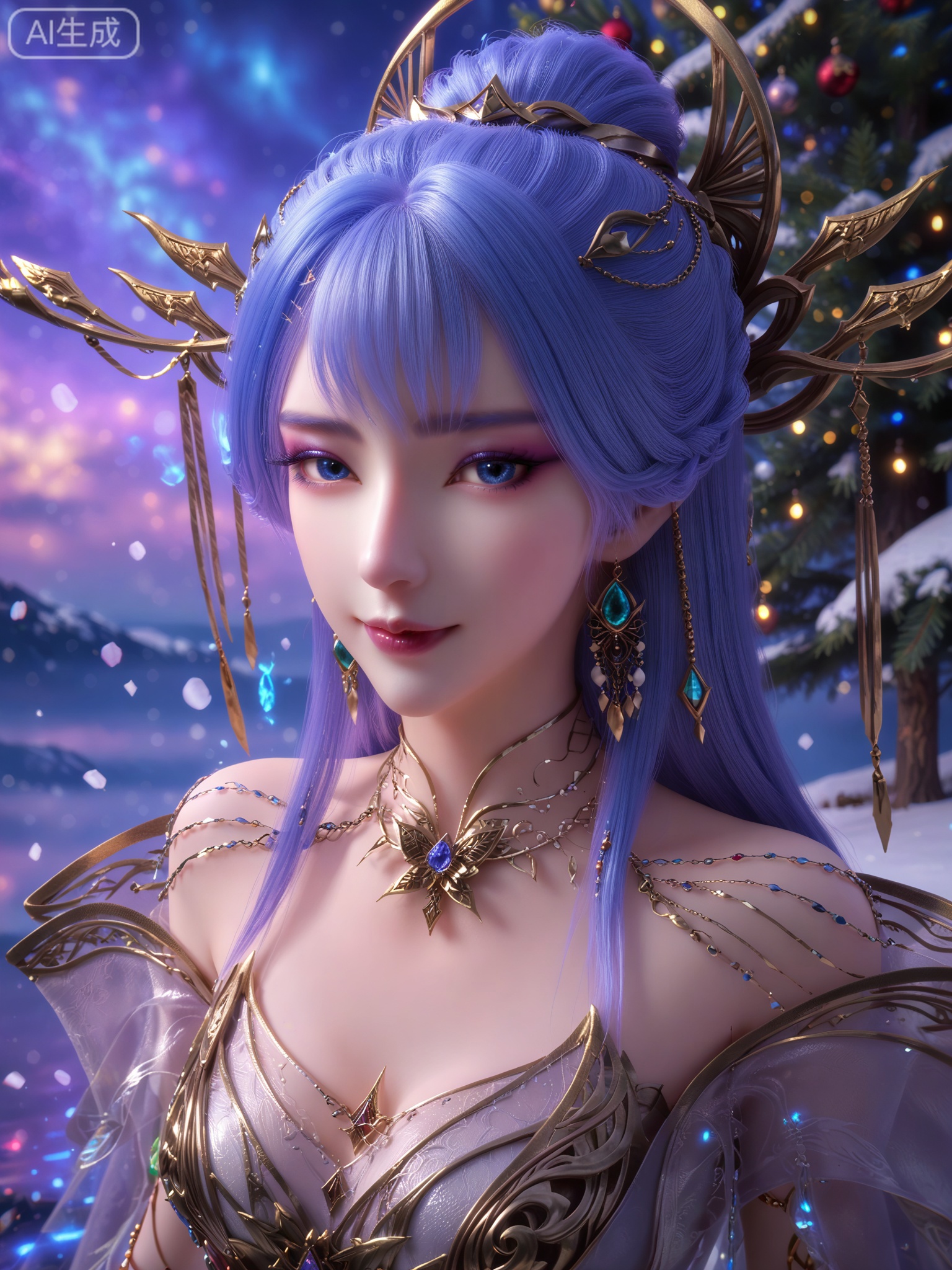 score_9,score_8_up,score_7_up,masterpiece,(best quality),(intricate details:0.9) BREAK (intricate details:0.9),(realistic skin:1.2),masterpiece,best quality,newest,absurdres,hiahres,1girl,solo,jewelry,hair ornament,dress,necklace,lips,eyeshadow,bracelet,tassel,(8k ultra-clear, pony style),photo pose 0.6, micro-expression: soft smile 0.3, half-body + medium shot 0.7,1girl,solo.looking_at_viewer,realistic,photorealistic,Vivid Colors,bright environment,shiny skin,shiny hairjewelry,detail eyes,Eyes highlights,glowing,sunshine,bright,reflection,bright,sunshine on face,shiny,shinny,petite,thin,leg slimming,lose weight,slim hips,lakeside,delicate water,reflection,(full body:0.8)sitting_down,eyelashes,snow,Winter,Snowy landscape,Snow accumulation,Christmas tree,