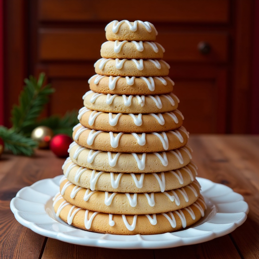 A photorealistic,  cinematic-style,  horizontal photograph of a traditional Norwegian Kransekake on Tensor.Art
