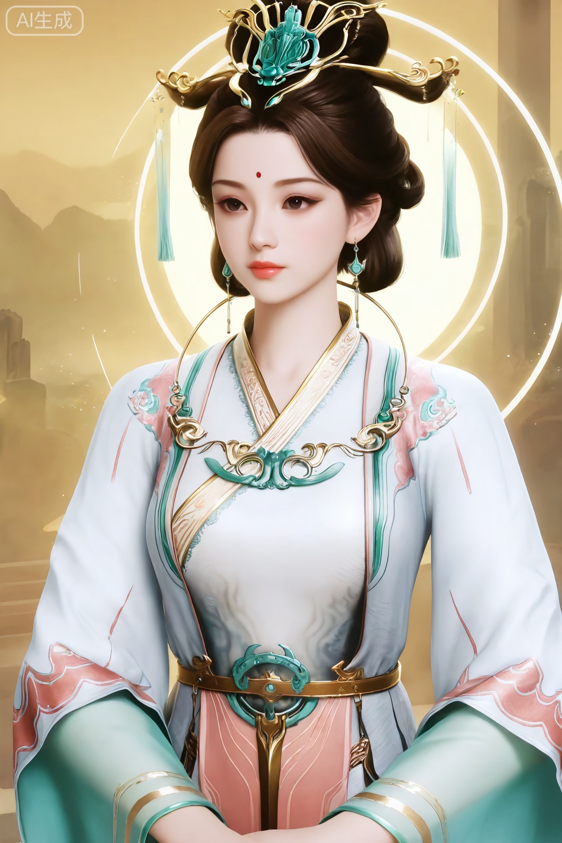 XWM,1girl, solo, brown hair, hair ornament,closed mouth, long sleeves, dress, brown eyes, jewelry, earrings, chinese clothes, forehead mark,black eyes, lips,
master work,32K,UHD,perfect work,masterpiece,best quality,high quality,ultra-detailed,(guofeng aesthetic),cinematic lighting,delicate details,vibrant colors, sgrainy,detailed skin,photorealistic,realistic skin,texture,grainy,photorealistic, “golden hour,” “volumetric light,”,