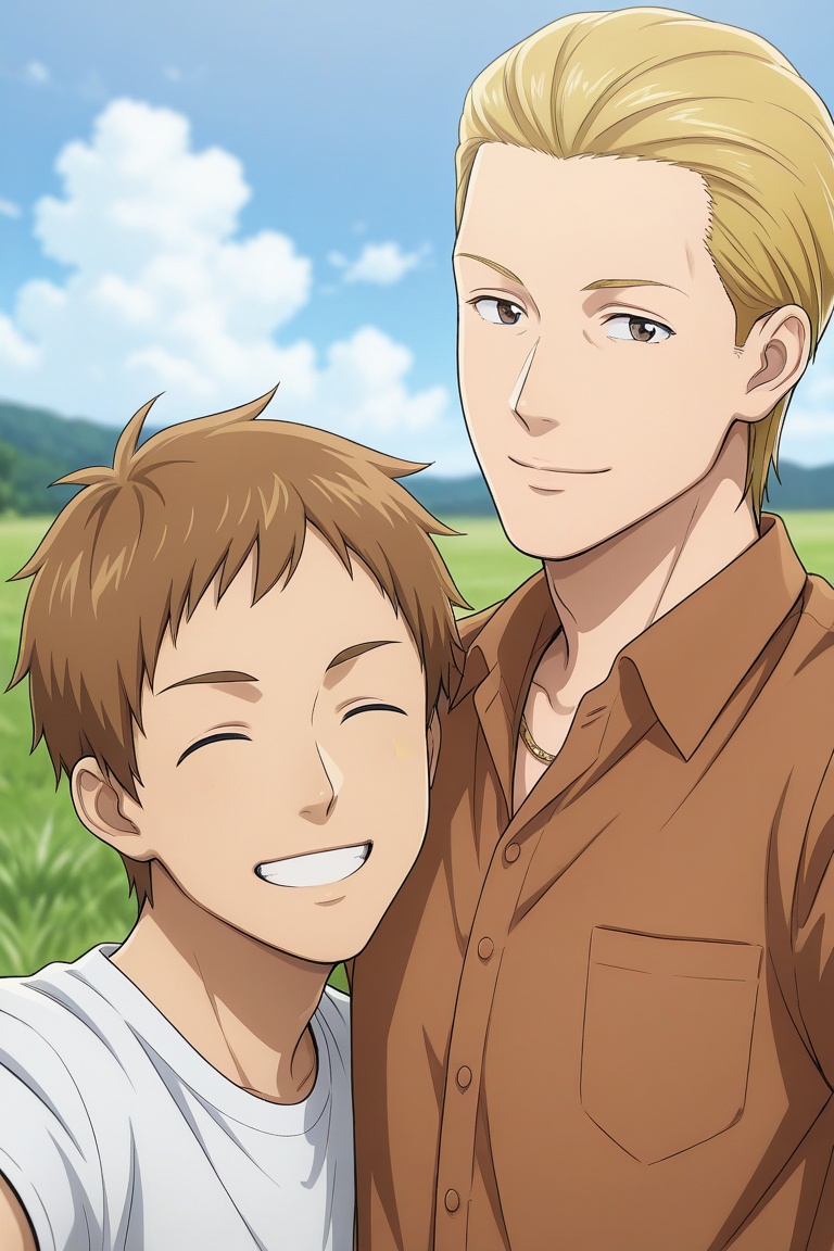 sabu and nitta-gay couple focus,  blonde-brown_sabu and nitta_hair,  sabu_2ndmale-closed eyes on Tensor.Art