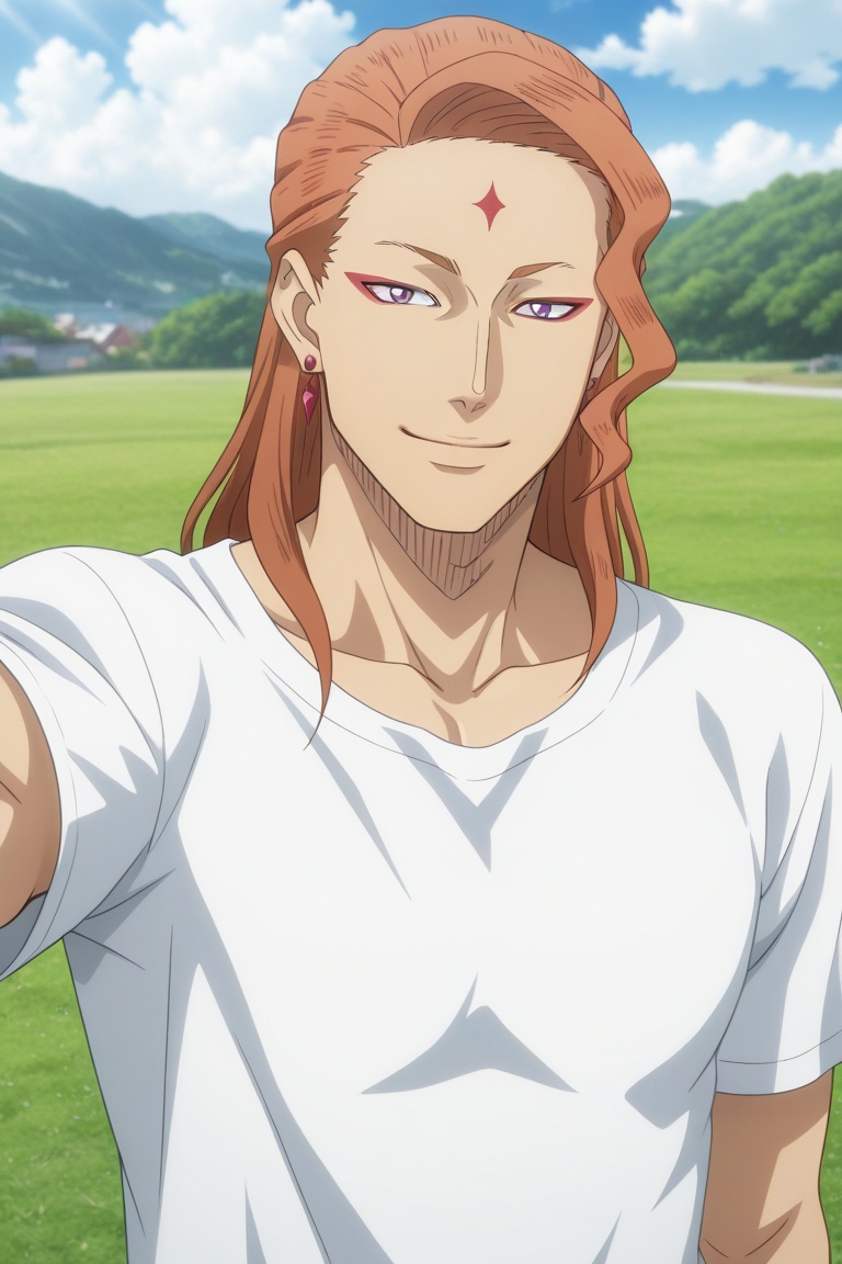 fuegilion-1male focus,  orange_fuegilion_hair,  purple_fuegilion_eyes on Tensor.Art
