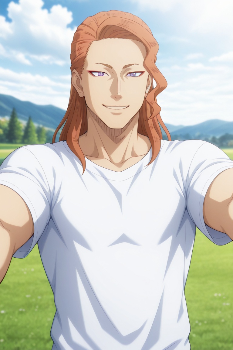 fuegilion-1male focus,  orange_fuegilion_hair,  purple_fuegilion_eyes on Tensor.Art