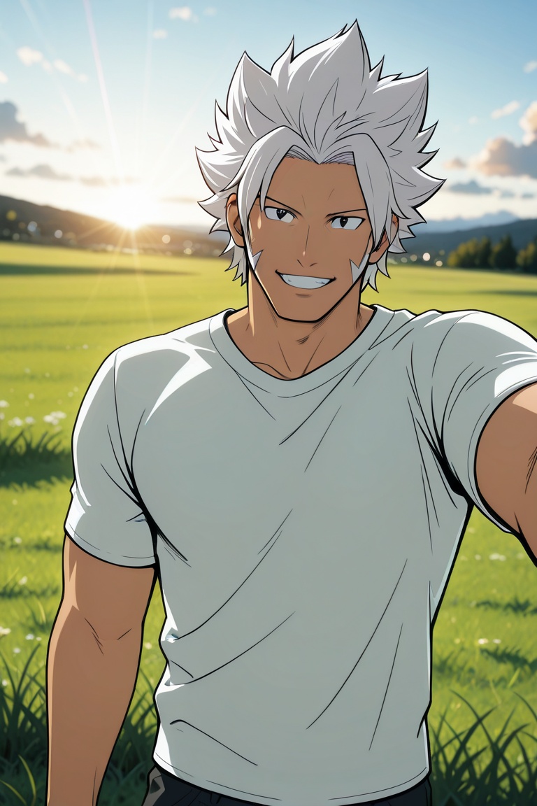 elfauss-dark-skinned_1male focus,  white_elfauss_hair,  black eyes on Tensor.Art