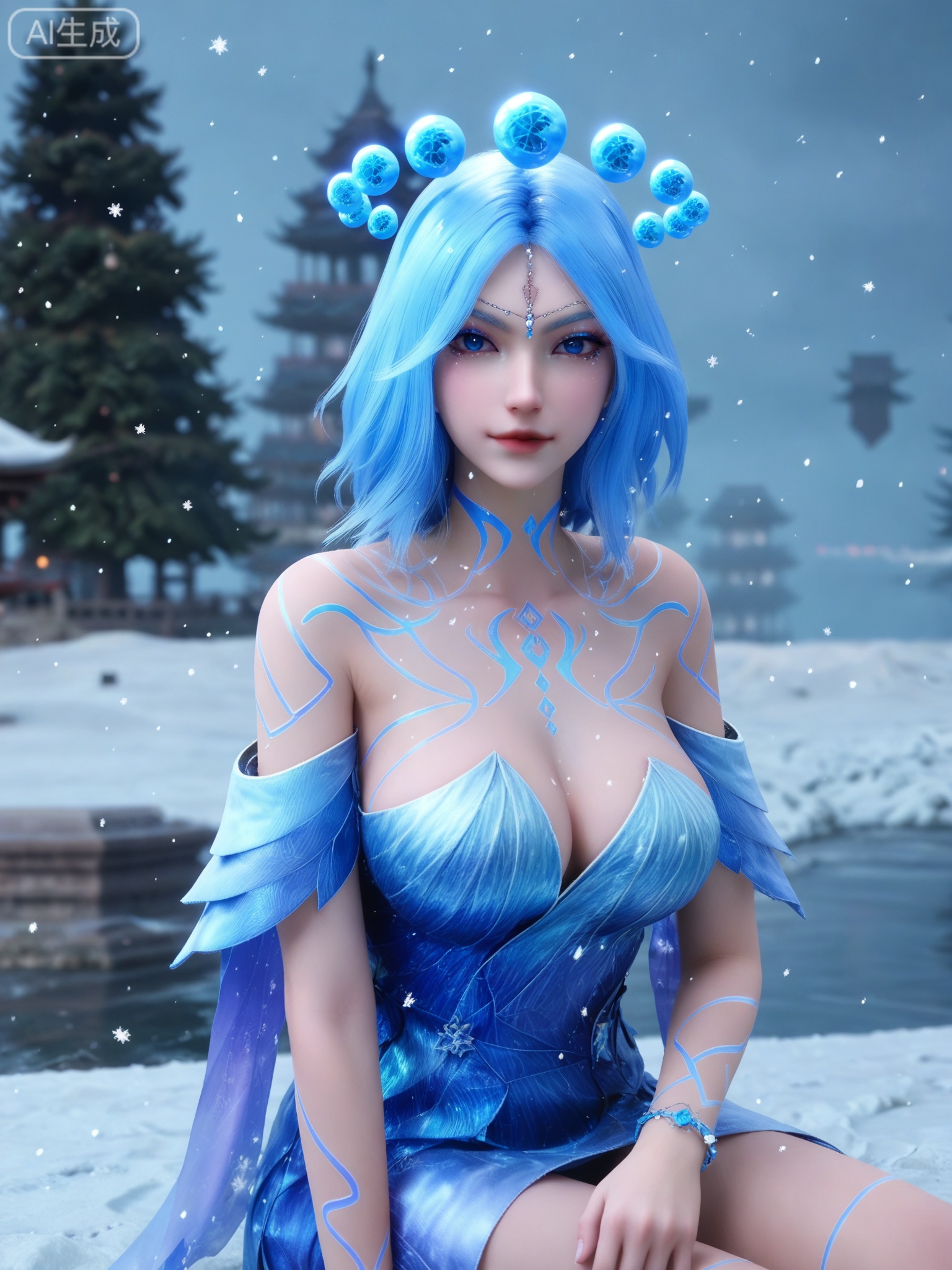 score_9,score_8_up,score_7_up,masterpiece,(best quality),(intricate details:0.9) BREAK (intricate details:0.9),(realistic skin:1.2),masterpiece,best quality,newest,absurdres,hiahres,1girl,solo,jewelry,hair ornament,dress,necklace,lips,eyeshadow,bracelet,tassel,(8k ultra-clear, pony style),photo pose 0.6, micro-expression: soft smile 0.3, half-body + medium shot 0.7,1girl,solo.looking_at_viewer,realistic,photorealistic,Vivid Colors,bright environment,shiny skin,shiny hairjewelry,detail eyes,Eyes highlights,glowing,sunshine,bright,reflection,bright,sunshine on face,shiny,shinny,petite,thin,leg slimming,lose weight,slim hips,lakeside,delicate water,reflection,(upper body:0.6)sitting_down,eyelashes,snow,Winter,Snowy landscape,Snow accumulation,Christmas tree,(huge breasts:1.1),