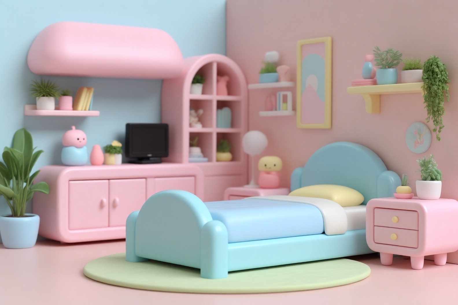 ff-pr,  a pastel 3d bedroom,  soft plastic materials on Tensor.Art