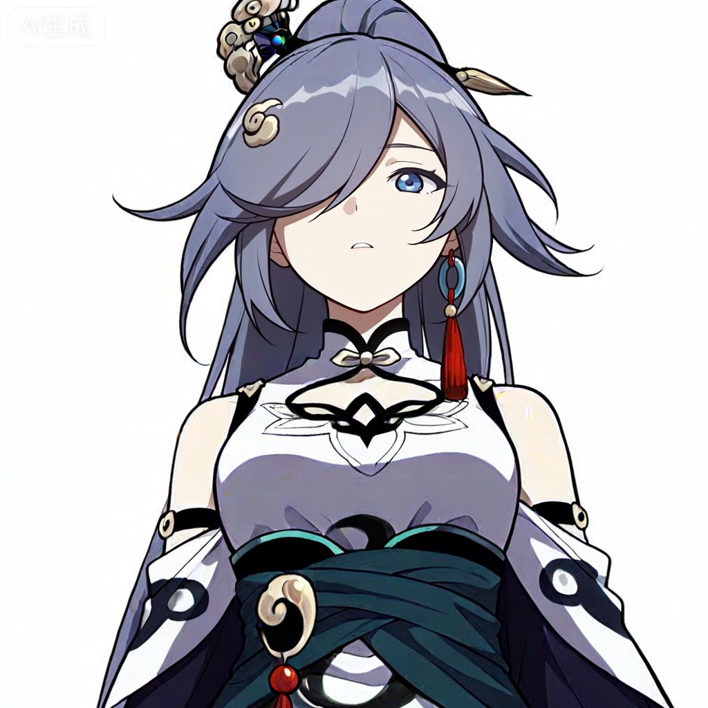 masterpiece, best quality,solo,((white background:1.2)),simple background,, 
looking at viewer,manga_style,fu hua \(azure empyrea\),hair ornament,hair over one eye,grey hair,blue_eyes,bangs,hanfu,long sleeves,ornament,Chinese clothes,taoist robes,boots,gold_trim,jewelry,Tassel