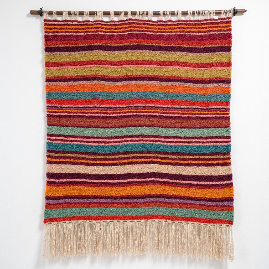 vibrant handwoven tapestry,  with fringed edges,  striped pattern on Tensor.Art
