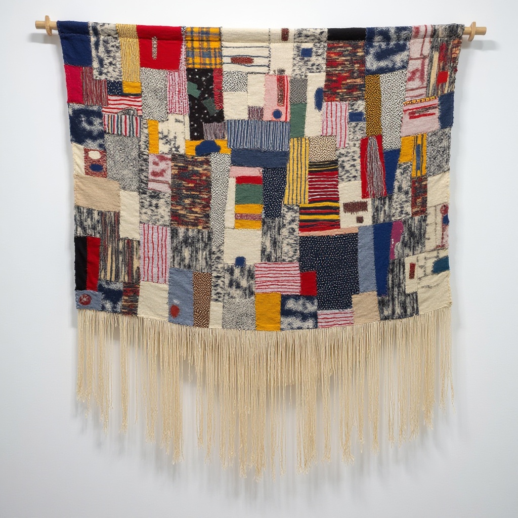 textile wall hanging,  made of upcycled,  cotton strips on Tensor.Art