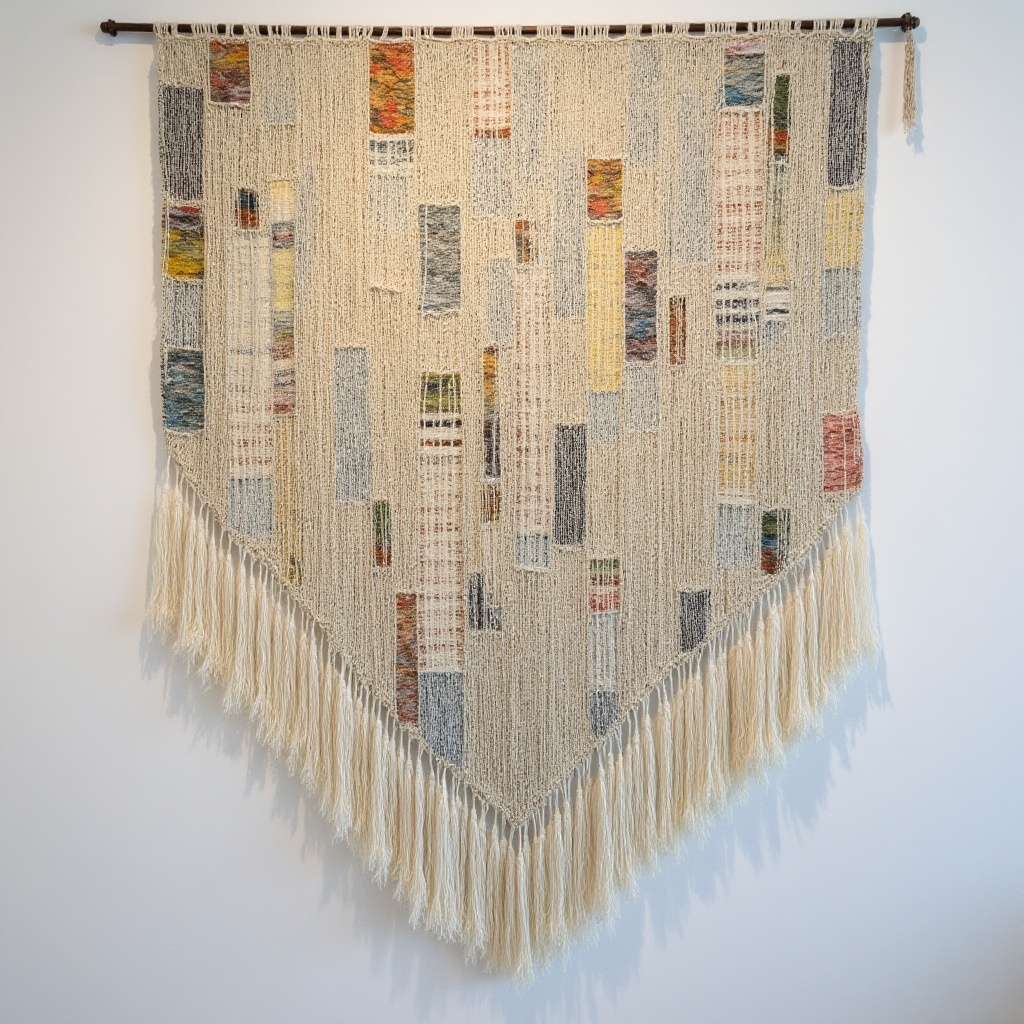 textile wall hanging,  made of upcycled,  cotton strips on Tensor.Art