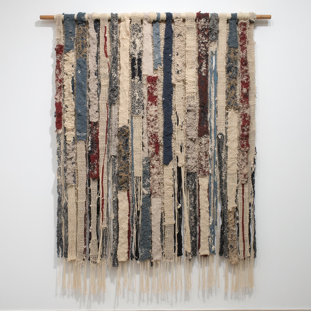 textile wall hanging,  made of upcycled,  cotton strips on Tensor.Art