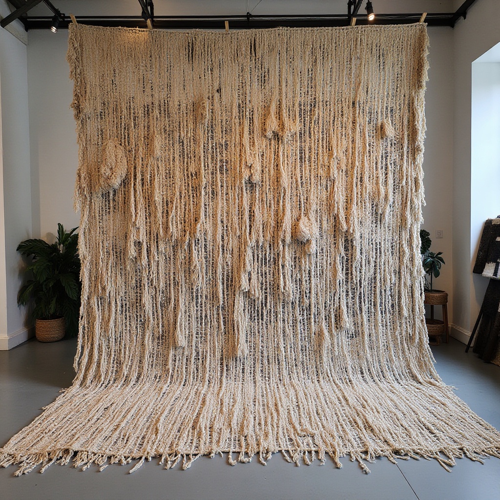 artisanal woven rug,  organic lines,  layered textures on Tensor.Art
