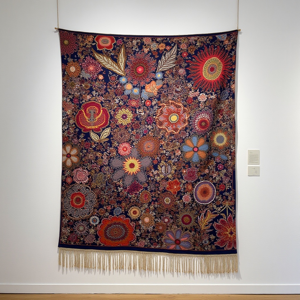 textile wall hanging,  gallery installation,  artist portrait on Tensor.Art
