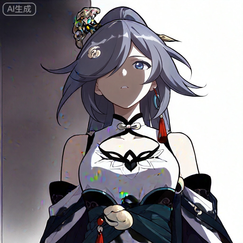 masterpiece, best quality,solo,((white background:1.2)),simple background,, 
looking at viewer,manga_style,fu hua \(azure empyrea\),hair ornament,hair over one eye,grey hair,blue_eyes,bangs,hanfu,long sleeves,ornament,Chinese clothes,taoist robes,boots,gold_trim,jewelry,Tassel