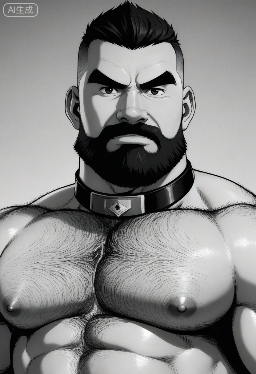 质量词: masterpiece, best quality, amazing quality, very aesthetic, absurdres, highres, newest,by tgywl,
tgywl,Military-style haircut, highly taut face, thick eyebrows and big eyes, majesty and vigilance, thick and layered beard, serious expression, chest hair vaguely visible at the collar, muscular arms with thick hair, a strong body, and a strong sense of oppression and power.