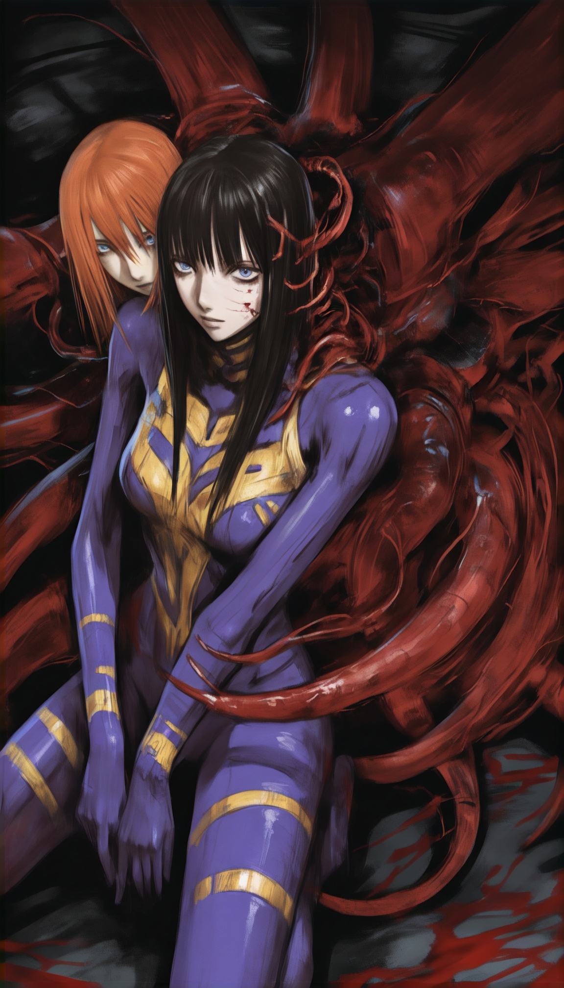 n1h31,  aesthetics by tsutomo nihei. 2girls,  black hair on Tensor.Art