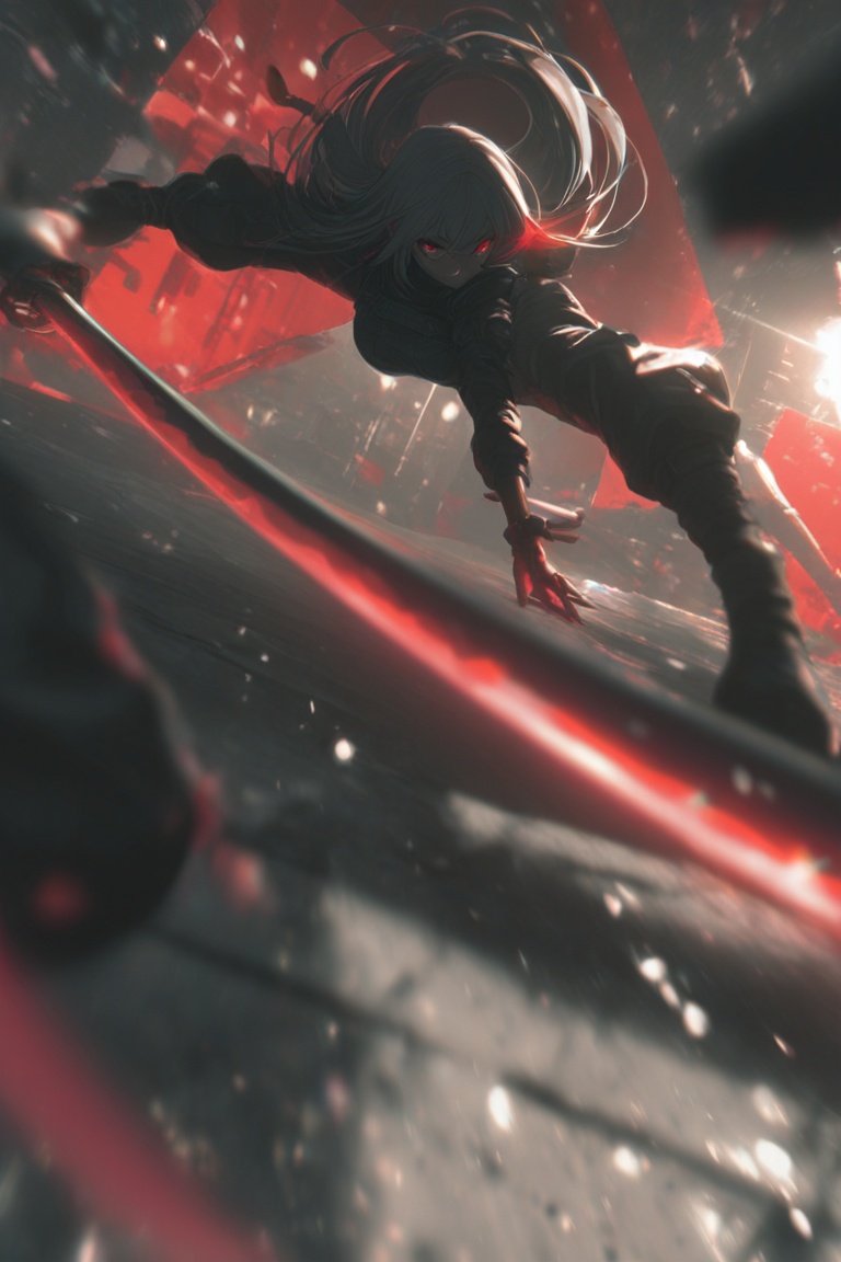 1girl,  dynamic pose,  katana in the foreground on Tensor.Art