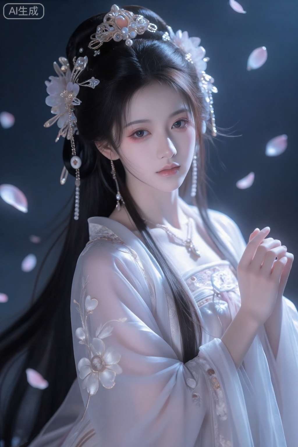 鬼花、鬼花裙、花神、专业灯光、精致光泽、物理渲染、戏剧性光线、（极其精致美丽）、（景深）、特写镜头、女孩肖像、漂亮的脸、苍白的脸、长发、独奏、珠宝、连衣裙、黑发、汉服、翻纱、雪纺、看着观众、花瓣飘落、梦幻（发饰：0.6）,



,,阿里美人