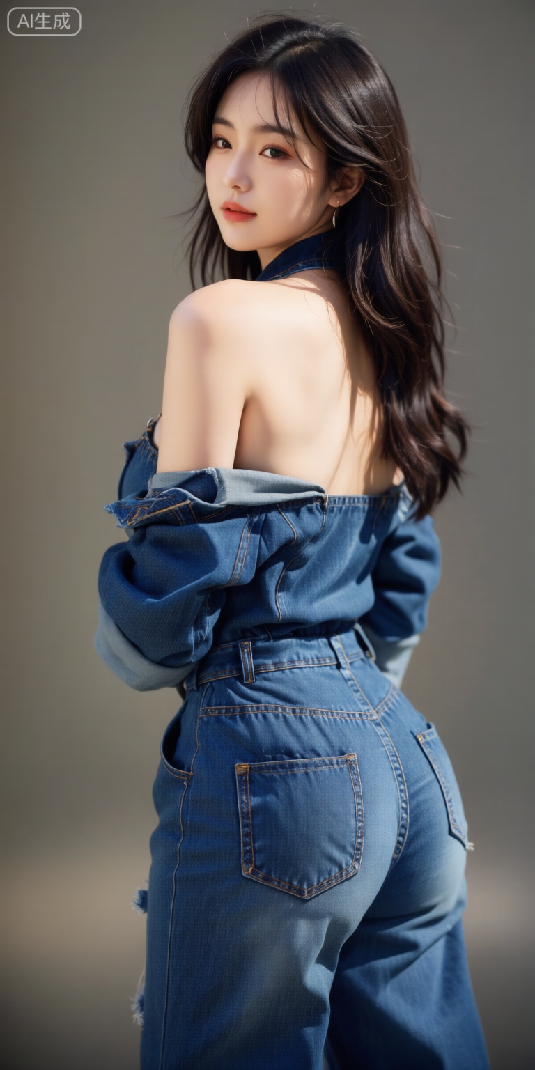 meinvzi ,完美身材比例优越, 胸部饱满有型, 
性感身材,大屁股,1个女孩,现实主义,大胸,scenery,性感姿势,裸工装裤,裸肩,牛仔连身裤,光影,

