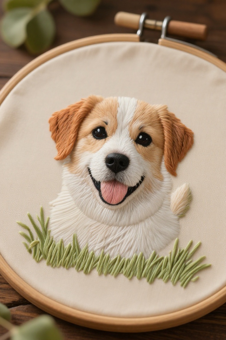 embroidery,  1dog,  real photo on Tensor.Art