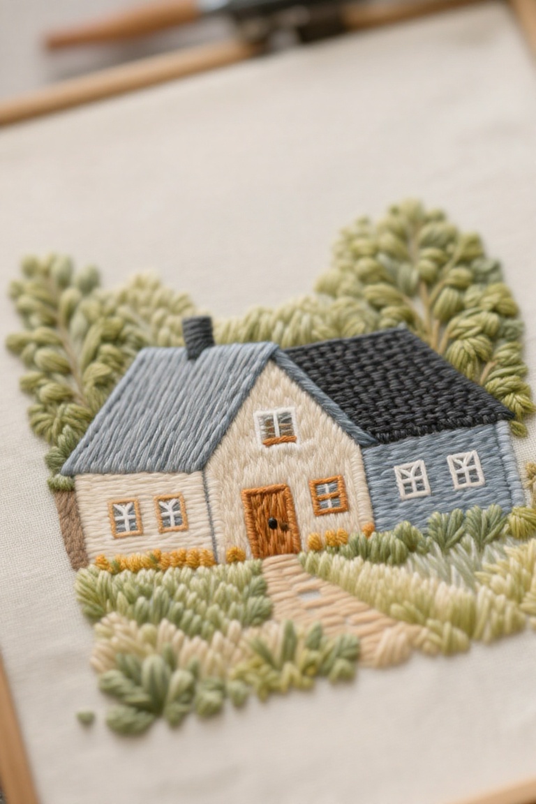 embroidery,  1house,  real photo on Tensor.Art