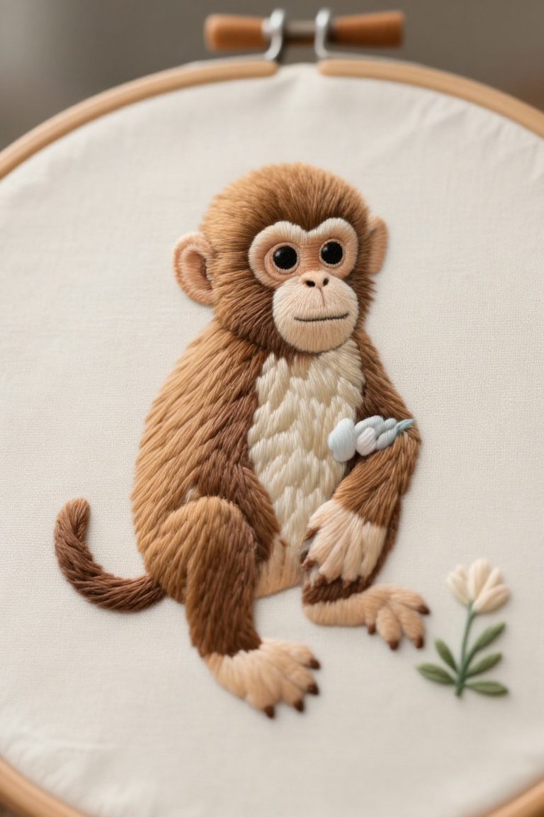 embroidery,  1monkey,  real photo on Tensor.Art