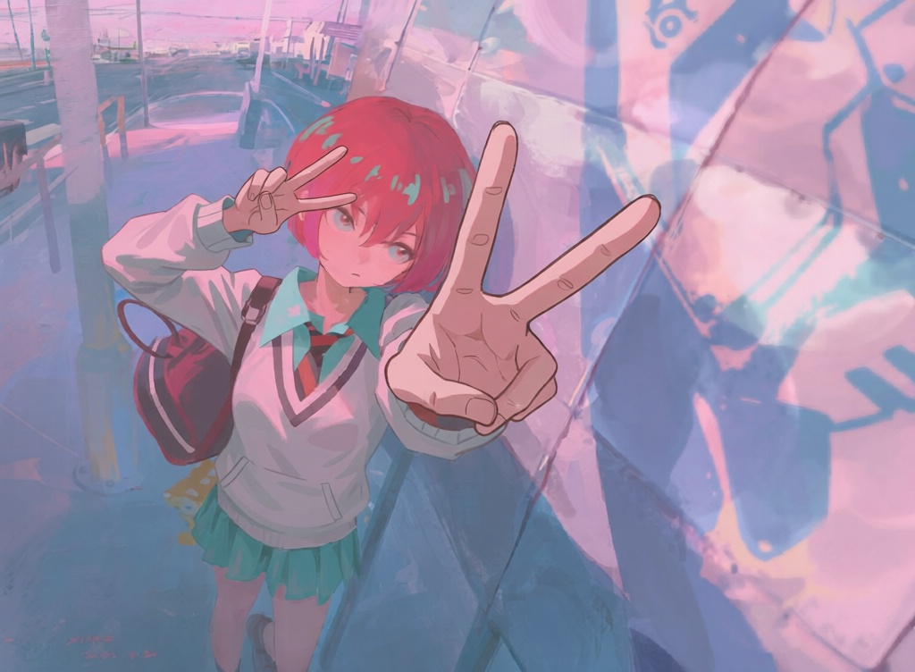 make the anime girl pose"v" gesture on Tensor.Art