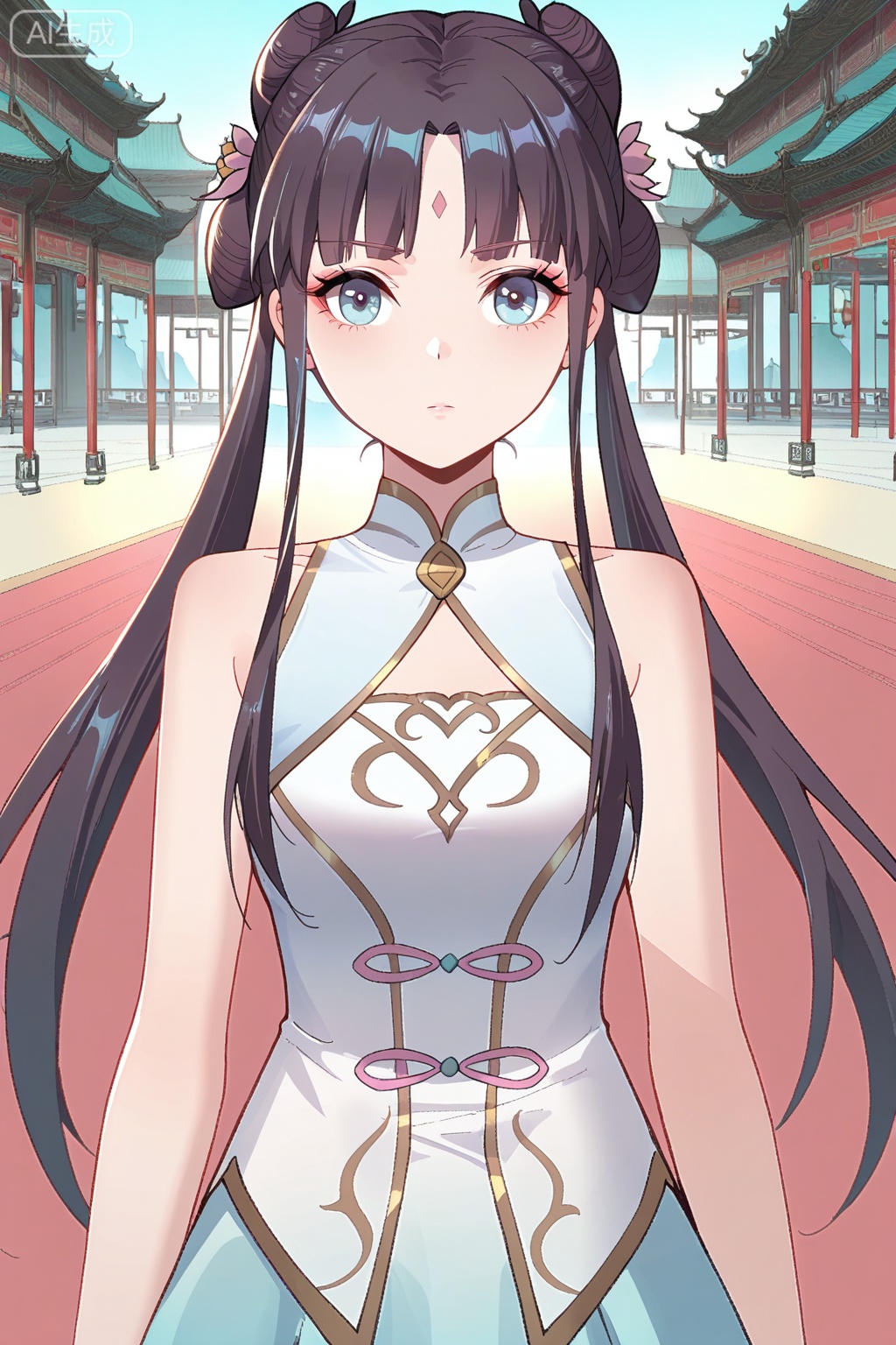 
Random scene,Random scene,
upper body,looking at viewer,
顾仙儿,masterpiece,best quality,official art,extremely detailed CG unity 8k wallpaper,1girl, solo, long hair, black hair, twintails, long hair, hair bun, bangs, sidelocks, double bun, blue eyes,chinese dress, forehead mark, skirt, bare shoulders, white pantyhose, sleeveless, hair flower, hair ornament,