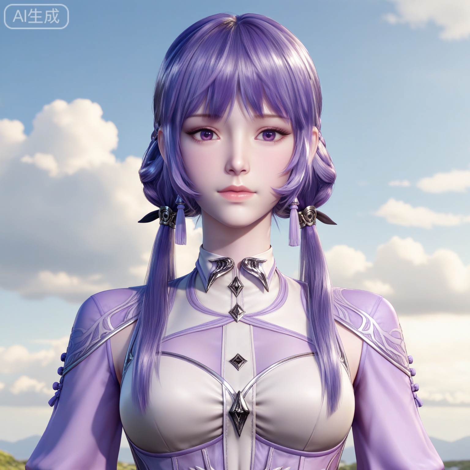 lvjing,
masterpiece,high quality,tall,game cg,highres,(soft light:1.2),white_skin,(shiny_skin:0.6),(realistic:1.1),,baichenxiang,purple hair,purple eyes,twintails,low twintails,dress,upper body,sky,cloud,looking_at_viewer,day,







