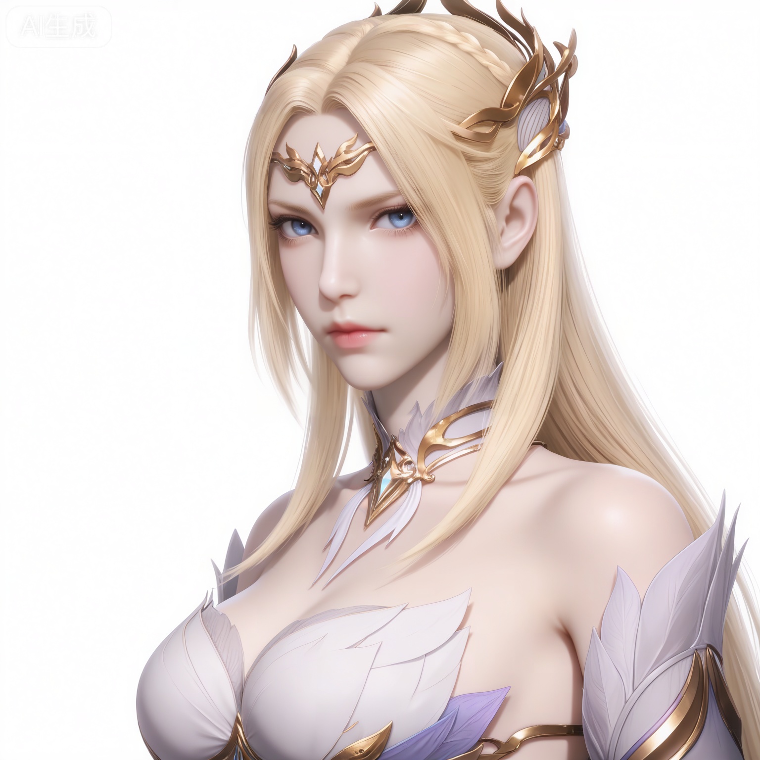lvjing,
masterpiece,high quality,tall,game cg,highres,(soft light:1.2),white_skin,(realistic:1.1), qianrenxue,1girl,blue eyes,hair ornament,blonde hair,solo,long hair,upper body,white dress,bare shoulders,dress,looking at viewer,closed mouth,detached collar,detached sleeves,breasts,night,white background,simple_background








