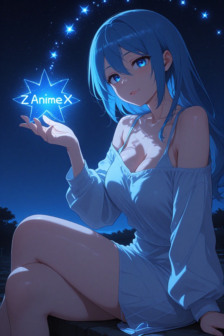 Anime,  Anime Style,  a woman sitting under the night sky on Tensor.Art