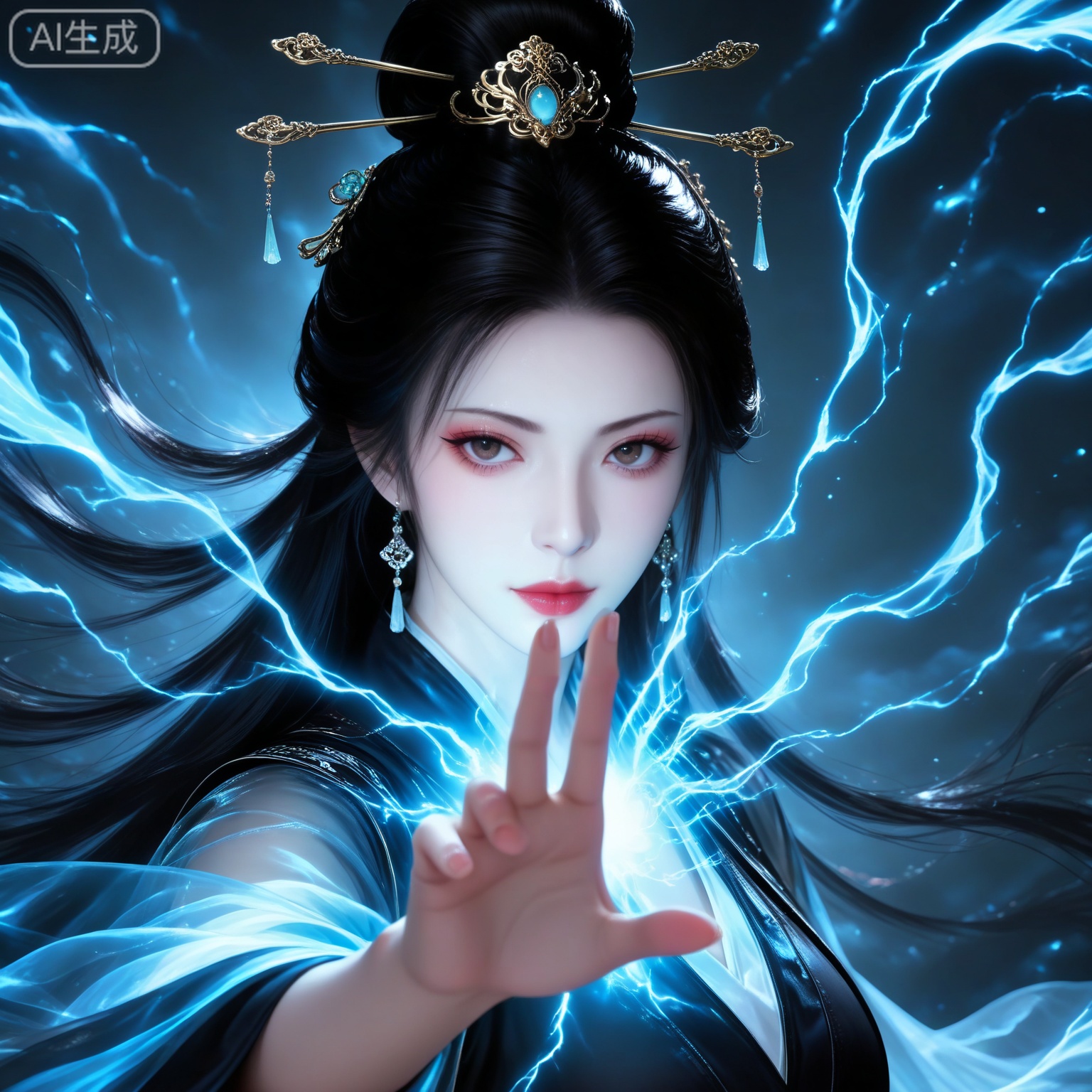 lvjing,
masterpiece,high quality,tall,game cg,highres,(soft light:1.2),white_skin,(realistic:1.1),,1girl,solo,hair ornament,black hair,jewelry,looking at viewer,earrings,brown eyes,upper body,bare shoulders,long hair,blurry,dress,blurry background,chinese clothes,realistic,hair stick,closed mouth,off shoulder,red lips,makeup,