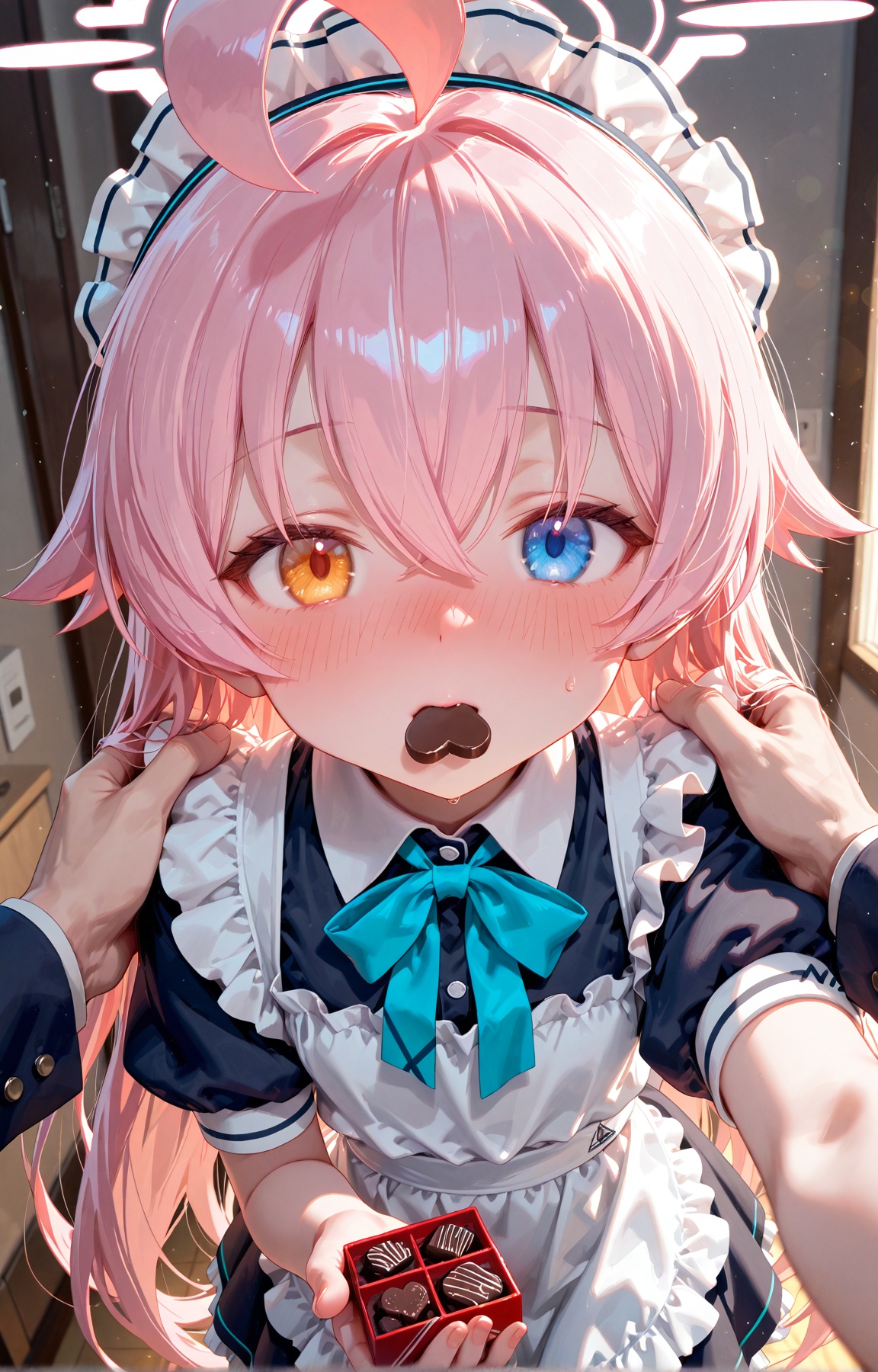 hoshino \(blue archive\),  maid apron,  eating chocolate on Tensor.Art