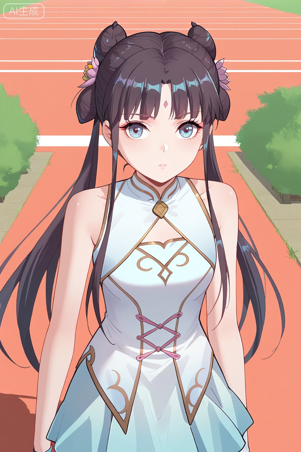 
Random scene,Random scene,
upper body,looking at viewer,
顾仙儿,masterpiece,best quality,official art,extremely detailed CG unity 8k wallpaper,1girl, solo, long hair, black hair, twintails, long hair, hair bun, bangs, sidelocks, double bun, blue eyes,chinese dress, forehead mark, skirt, bare shoulders, white pantyhose, sleeveless, hair flower, hair ornament,