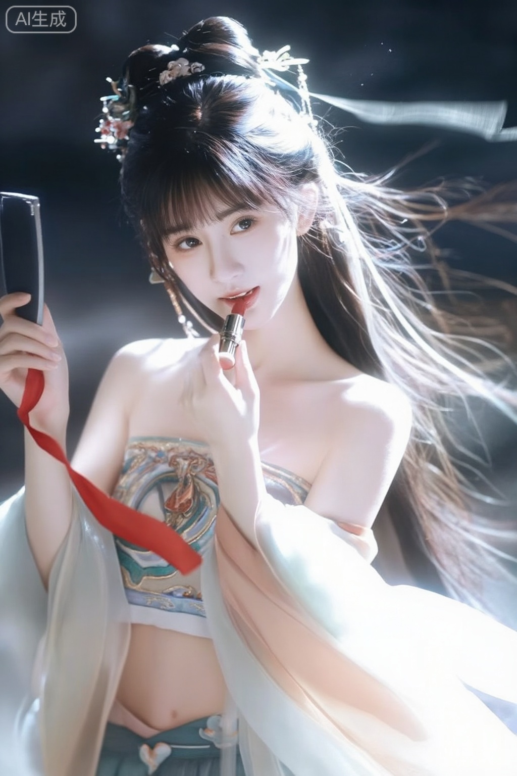 ,驿站美人,
meinvzi,美颜,皮肤质感水润光滑年轻,去AI 感,轻松愉悦表情,看着镜头,
可爱女学生,真人,皮肤雪白雪白俏皮可爱的动作,慵懒。另一只手拿着的口红在给自己涂口红,一只手拿着小镜子红色丝带飘扬. 对焦模糊,强侧光,高曝,过曝,暗调,伦勃朗光,中式花妖,古典美人,以桃花为鬓,长发,云鬓,情绪氛围感拉满,胶片颗粒感,慢快门,朦胧美学, 服饰材质柔软,飘逸,神性,楚辞神女,流苏发饰,步摇,衣袂飘飘,披帛,头饰,黄金比例的五官,明艳五官秀发飞扬飘舞、身着盛装的女生,抓拍她曼妙的全身姿态,尽显动态美学。画面存在失焦的残影,斑驳光影和隐约场景暗朦光朦地交织,部分区域过曝, 扎着双马尾,吊着各种发饰,高贵冷艳,古代刁蛮大小姐,公主切发型,马尾上面带着中式精致繁琐配饰,发簪,穿着中式无袖露肩上衣,衣服上有花纹勾画精致,非常潮流的搭配风格,逆光拍摄,柔和的光影勾勒人物轮廓,低角度仰拍构图,营造静谧松弛感。 ,日常快照风格,自然柔和光线。可爱的表情,鬓角发丝凌乱自然垂落,随机动态视角,摆pose。 人像摄影,日常快照风格,美女,精致发饰,锁骨很好看,肚脐,微距镜头,超细节,冷白匀净清透细腻的皮肤,完美身材,半身镜头,