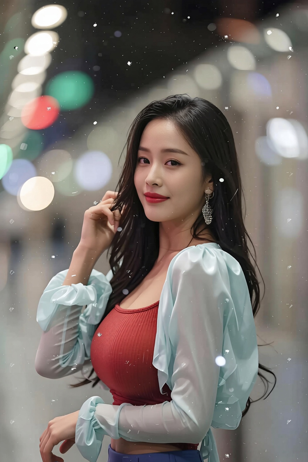Cinematic Photo of a beautiful korean fashion model bokeh train on Tensor.Art