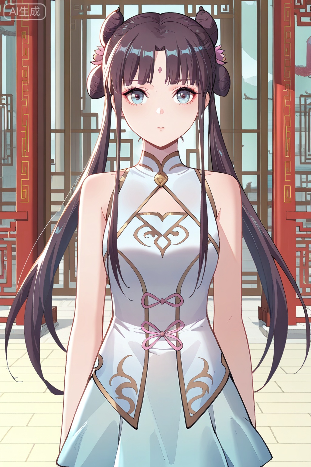 
Random scene,Random scene,
upper body,looking at viewer,
顾仙儿,masterpiece,best quality,official art,extremely detailed CG unity 8k wallpaper,1girl, solo, long hair, black hair, twintails, long hair, hair bun, bangs, sidelocks, double bun, blue eyes,chinese dress, forehead mark, skirt, bare shoulders, white pantyhose, sleeveless, hair flower, hair ornament,