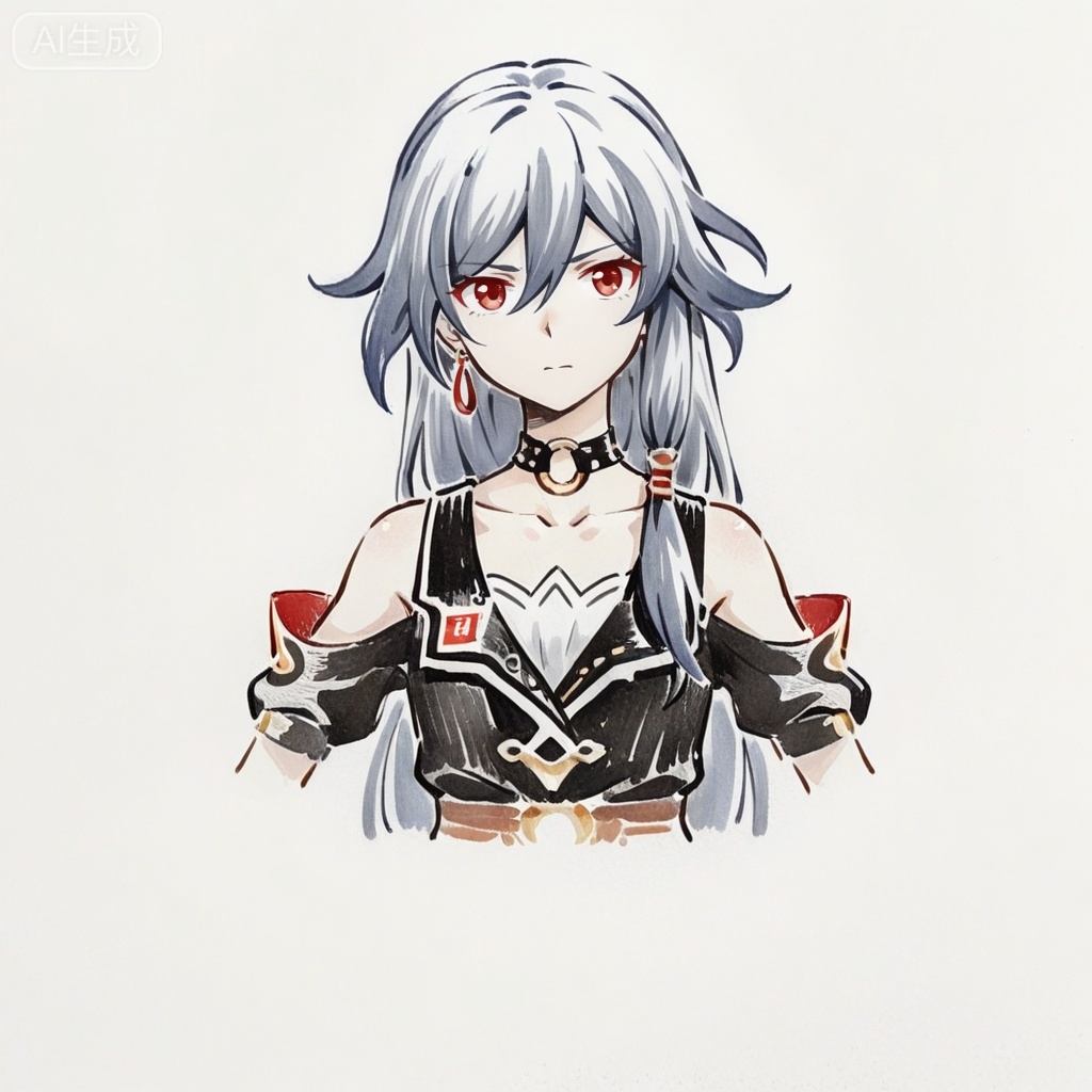 masterpiece, best quality,solo,white background,simple_background,
fu hua,ave_mujica_ed_style,traditional media