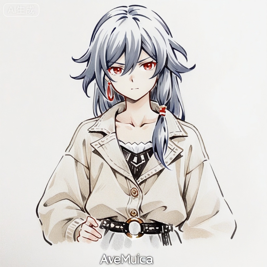 masterpiece, best quality,solo,white background,simple_background,
fu hua,ave_mujica_ed_style,traditional media